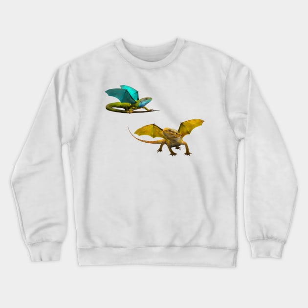 Yellow and Blue Dragon on Pink Crewneck Sweatshirt by Elizabeths-Arts